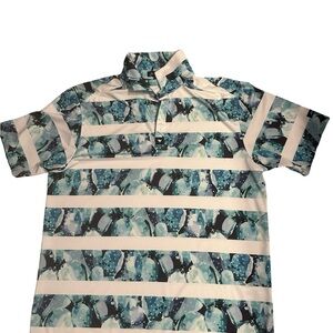 Bad Birdie Aqua and White Striped Polo